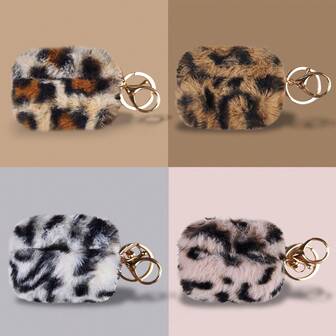 豹纹毛绒耳机壳适用于 Pro3，柔软无线蓝牙耳机保护套适用于 4 3 2 1 Pro Pro2 带钥匙扣保护壳