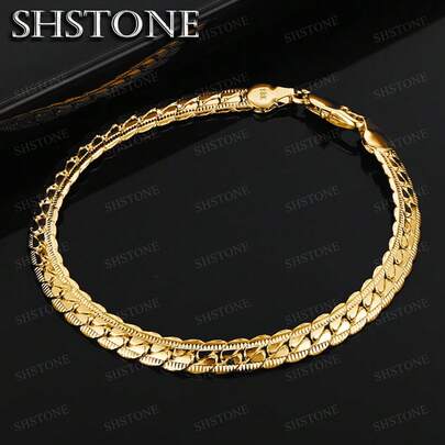 Moda 18k Oro Chapado en Plata de Ley 925 de 5MM Joyería de Hombre Encanto Mujer Señora Pulseras de Cadena Regalos de Boda y Fiesta