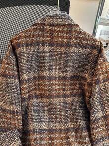 女士宽松格子翻领纽扣休闲长袖外套，带口袋，适合秋、冬、春季穿着。