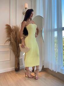 Women's Plain Dress, Spring Summer, Braided Back, High Quality Modal Yarn, Summer 2026 - Vàng bb - Xem 1