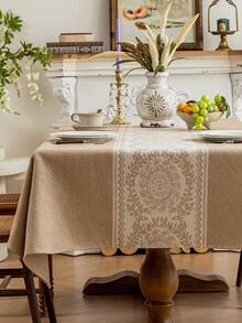 1pc Waterproof Floral Wreath Pattern Tablecloth, Minimalist Nordic Style Decorative Table Cover, Suitable For Home, Kitchen, Coffee Table, TV Cabinet, Holiday Gatherings, Birthdays, Weddings, Hotels, Photography Backdrops, Seasonal Gifts, Multiple Sizes Available - Coffee Brown - View 10