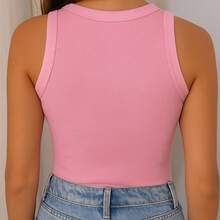 Women's Ribbed Tank Top Candy Blogger Fashion - Baby Pink - View 2