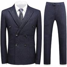 KUDORO Mens Suits 3 Piece Suit Double Breasted Pinstripe Suit Formal Wedding Tuxedo SuitChristmas 205A - 深灰色 - 查看 1