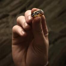 1 Pc Party Gift Fashion Golden Stainless Steel Rings For Men Jewelry Accessories Vintage Imitation Silvery Foil Men Rings - Vàng - Xem 4