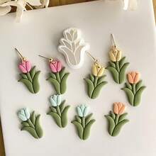 1pc DIY Soft Clay Mold Tulip Earring Jewelry Making Mold For Handmade Earrings - White - View 1