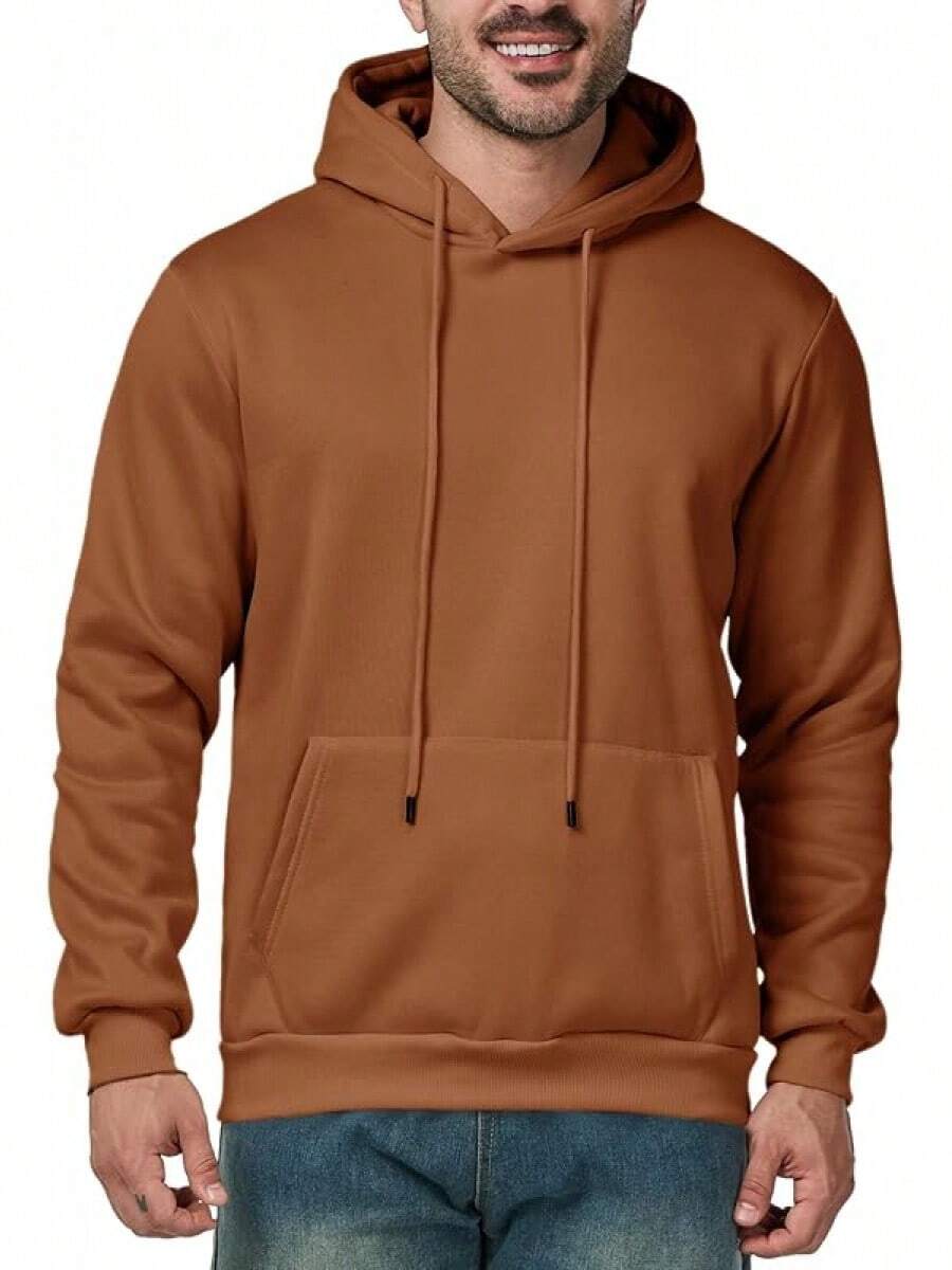 Mens Casual Long Sleeve Drawstring Athletic Hooded Pullover Sweatshirt With Pockets, Fashionable - 棕色 - 查看 1