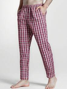 3pcs Men's Plaid Print Casual Straight Leg Pajama Pants, Breathable Loose Fit Drawstring Waist Sweatpants With Pockets, Comfortable Lounge Pants, Multi-Color Set, Fall Clothes