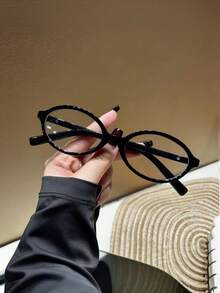 1 par de gafas ovaladas retro versátiles transparentes, gafas de lente transparente de moda - transparente - Ver 11