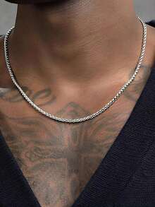 1条嘻哈风酷炫龙骨链项链，男童款，不锈钢饰品配件，日常装饰礼物，送给朋友 - 銀色 - 查看 2