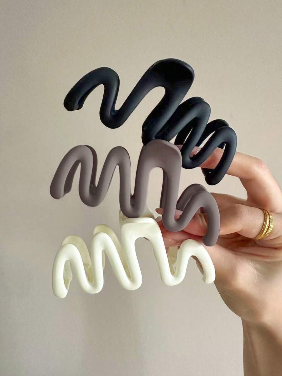 3pcs/1pc Women's Large 4.09in/10.4cm Black, White, Brown Wavy Plastic Hair Clips, Fashionable, Elegant, Simple, Solid Color Ombre, Suitable For Daily, Casual, Party, Commute, Beach, Bun, Ponytail, Washing Face, Makeup, Accessory Fall Winter Claw Clip Hair Accessories For Women For Vacation Outfits Woman Autumn Hair Clutch
