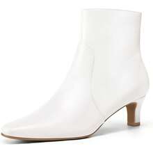 Sexy Square Toe Kitten Heel Booties For Women, Fashion Solid Color Side Zipper Ankle Boots With Faux Leather ,Comfortable Versatile Women Shoes - Pu trắng - Xem 2