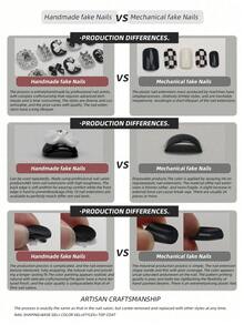 10 Peças de Unhas Postiças Feitas à Mão, Estilo Retrô, Olho de Gato, Cobra, Bambu, Estilo Chinês, Empilhamento de Diamantes, Simples, Unhas Rosas, Unhas Curtas, Unhas Adequadas para Uso Diário por Mulheres e Meninas Bonitas e como Presentes para Festas, Adequadas para Dia dos Namorados, Halloween, Presentes de Natal, Unhas Postiças, Unhas Curtas Postiças