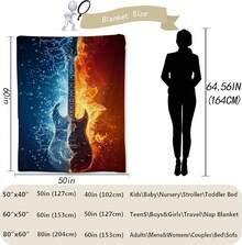 Guitar Throw Blanket, Fire & Water Design, Soft Cozy Lightweight Flannel Blankets Ideal For Couch, Bed, Travel, Outdoor & Home Decor, Warm Fluffy Fuzzy Blanket For Adults - 孔雀28 - 查看 3