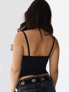 Polyamide Tank Top, Basic Tank Top, Thin Strap Asthetic Tank Top, Basic Fashion Tank Top, Basic Tank Top, Double Lining - 黑色 - 查看 2