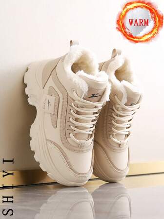 Women's White Casual Shoes, Sports Shoes, 2024 Winter New Item With Added Fleece Insulation, Outdoor Thick Sole Height Increase, Fashionable And Versatile Vacation Style, Student Outdoor Hiking And Skateboarding Shoes, Flat Chunky Sneakers, Snow Boots, Women's Shoes