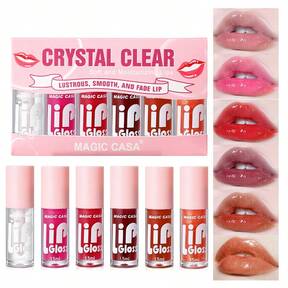 Set de 6 colores de brillo labial hidratante, lápiz labial líquido, lápiz labial multicolor, no pegajoso, alto rendimiento de color