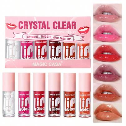 Set de 6 colores de brillo labial hidratante, lápiz labial líquido, lápiz labial multicolor, no pegajoso, alto rendimiento de color
