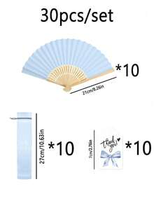 3/15/30pcs/Set, Folding Handheld Fan Set, Wedding Gift Set, Foldable Fan, Thank You Card Label And Organza Bag, DIY Fan, Souvenir Gift, Wedding Table Decoration, Wedding Gift, Suitable For Wedding Celebration - 藍色 - 查看 9