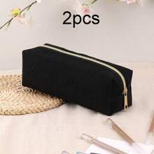 1/2pcs Solid Color/Plaid Multi-Functional Pencil Case, Diamond Pattern Large Capacity Pencil Box, Stationery Pouch, Plush Student Pencil Case, Pencil Bag, Backpack - Black - View 11
