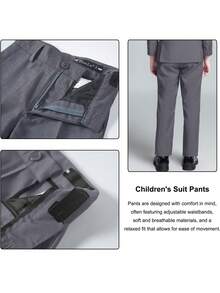 男童五件套西装，幼儿燕尾服礼服，花童服装，婚礼西装外套、马甲、裤子、衬衫、领带，适合儿童生日派对、晚宴、婚礼、洗礼和周年纪念等场合，灰色，尺码3-10岁 - 灰色 - 查看 8