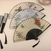 1pc Vintage Style Folding Fan, High-Quality Retro Foldable Fan, Suitable For Outings, Gifts, Hanfu & Cheongsam Accessories, Dance & Tao, Portable Folding Fan, Random Fan Hole Design