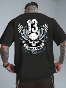 Luck One 13 Nueva Camiseta de Verano para Hombre con Estampado en la Espalda, Camiseta de Manga Corta, Top de Moda y , Camiseta de Base de Cuello Redondo para Primavera y Verano, Versátil y Transpirable, Adecuada para Vacaciones en la Playa - Negro - Ver 3
