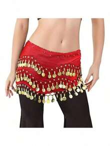 1pc Belly Dance 98 Coins Waist Chain, 3-Layer Dance Gold Coin Waist Belt, Dance Practice Hip Scarf