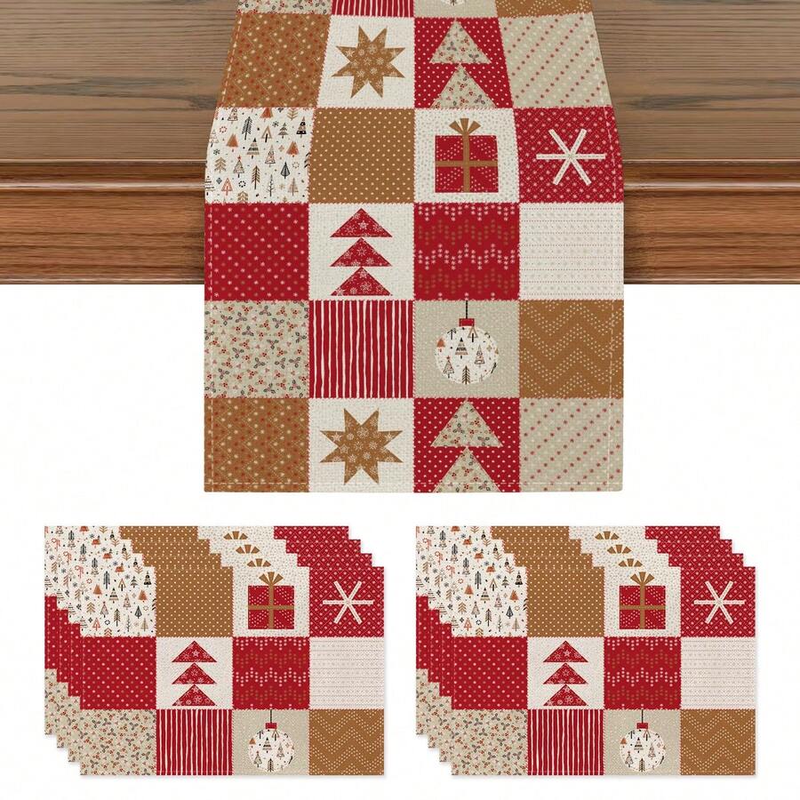 1pc/4pcs/6pcs/60pcs Christmas Decorative Placemats, Christmas Style Linen Placemats & Table Runners, Christmas Snowflake & Christmas Tree Placemats, Merry Christmas, Suitable For Home, Restaurant, Dining Table Decor, Home Goods