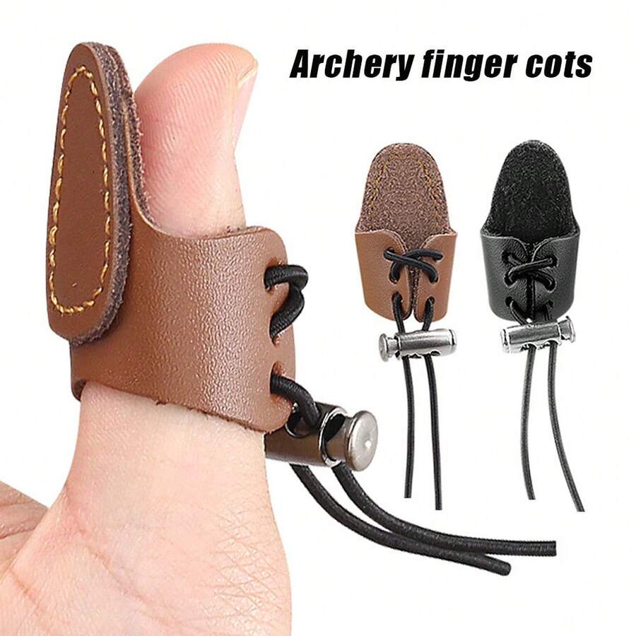 1pc Adjustable Archery Finger Guard, Dual-Layer Thickened Leather, Anti-Slip, Durable For Bow Shooting - Multicolor - View 1
