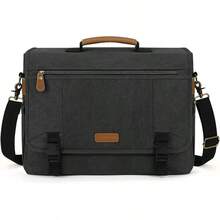 Portafolios Para Hombre y Mujer Maletin para Laptop 17 Pulgadas Maletin de Lona Impermeable Bolsa Bandolera Messenger Bag Retro Clásico, Negro - Negro - Ver 2