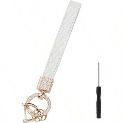 Leather Wristlet Keychain Women, Keychain Wristlet Car Key Chain With 2 Key Ring And Anti - Lost D Ring