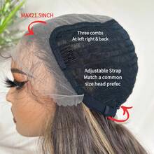 13*6 瑞士蕾丝前波浪中分自由部分预拔中长发 26 英寸高温纤维假发，带婴儿发挑染，蜂蜜金色，适合日常佩戴、派对、女士合成全假发 - 挑染金色 - 查看 9