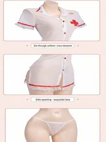 Sexy Female Cosplay  Nurse Uniform Set, Pure Desire Ultra Short Shirt Tight Skirt+Thong, Tempting Nurse Uniforms For Role-Playing, Private Parties, Theme Events, Birthdays, Halloween Costumes - trắng - Xem 9