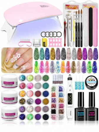 LIMEGIRL Acrylic Powder Acrylic Nail Kit For Nail Extension, Gel Manicure Set Nail Drill Machine Nail Drill Kit Nail Glitter False Nails Art Tools Set