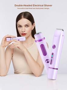 Women Bikini Trimmer, Dual-Head Hair Trimmer For Women,2-In-1 Bikini Shaver With Ceramic Blade Heads & Type-C Charging Port, Electric Razors For Women Pubic Hair,Underarms,Legs,Arms,Face