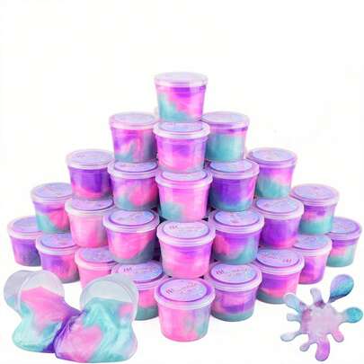 Set de 8 a 28 paquetes de kit de fiesta de slime de galaxia rosa y morado pre-hecho, slime a granel no pegajoso y elástico, relleno de canasta de Pascua, regalo de cumpleaños de San Valentín para niños