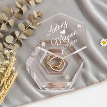 Custom Acrylic Clear Hexagon Ring Box, Personalized Engagement Wedding Ring Box Storage, Wedding Decoration, Bridal Gift - Multicolor - View 4