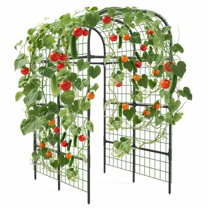 Garden Arch Trellis, 7.3Ft Metal Cucumber Trellis For Raised Bed With Plastic Connectors, Plant Support For Climbing Vegetables