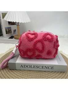 Honey Style Plush Makeup Bag Set - Hand Washable, Non-Polyester Cosmetic Pouch With Soft Lining Multifunctional Travel Organizer For Light Beige Care Products Lipstick Sanitary Items Blue Zipper Design Cute Pink Rose Red, Cute Makeup Pouch, Makeup Organizers And Storage, Makeup Bag For School, Monogrammed Makeup Bag, Makeup Kit Bag, School Essentials, Beauty Lovers, Students Organizer - Multicolor - View 10