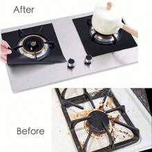 Gas Stove Burner Liners, 6/1 Pack Non-Stick Reusable Gas Range Protectors Stove Top Covers For Gas Burners Heat-Resistant Dishwasher  10.6"X10.6" - 黑色 - 查看 2