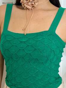 Modal Crop Top With Scale Texture - Green - View 3