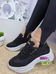 Women's Platform Sneakers, Beautiful, Comfortable And Resistant (LARGE SIZE) - Màu đen lấp lánh - Xem 8