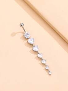 1入長心形AAA立方氧化鋯臍針，帶流蘇吊墜，肚臍穿刺首飾