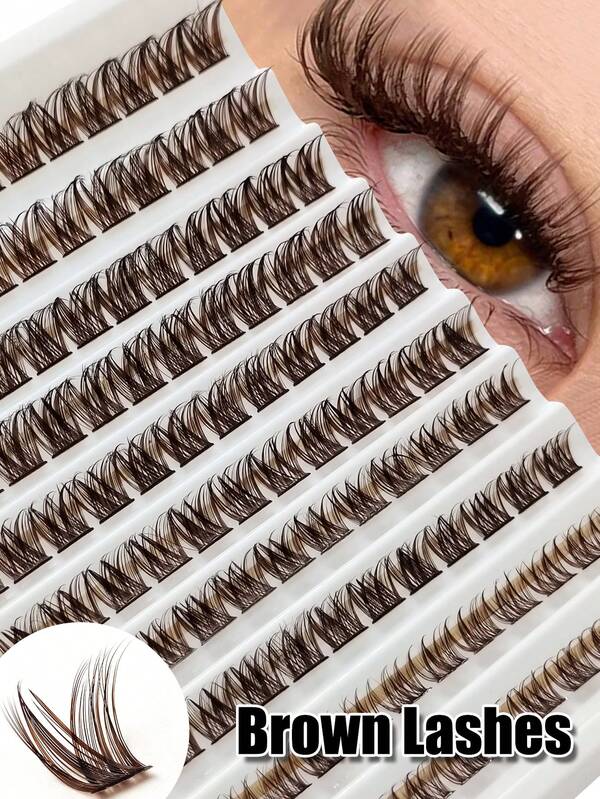 120 Pcs D Curl Brown Natural Eyelashes Extension Thick False Eyelashes,Soft Fluffy And Wispy Faux Mink Lashes,For Daily Style Eye Makeup Suitable For Easter, Mother's Day, Back-To-School Season, Birthday Gifts Reusable Brown Individual Lashes Makeup