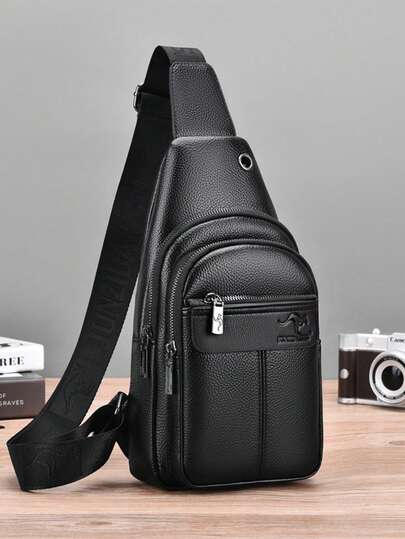 男士商务胸包，防水 PU 斜挎包，适合旅行、手机收纳、户外休闲运动