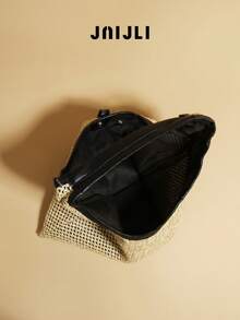 1pc Bohemian Vacation Straw Weaved Tasseled Tote Bag, Shoulder Bag, Casual Large Capacity, Versatile For Daily Commute, Fashion Casual, Tourism, Beach, Wedding - màu đen - Xem 4