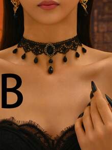 1 件哥特式蕾丝颈链，复古风格项圈链配饰，深色美学颈部装饰，适合节日派对、万圣节