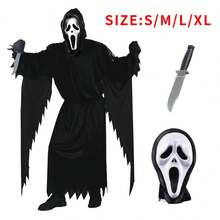 NetHong Kids Scream Ghost Face Cosplay Halloween Costume Death Fancy Dress &Mask&Knife - màu đen - Xem 1