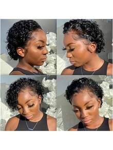 150% Density, Short Curly Wave Lace Frontal Wig - Natural Human Hair, 13x4 Glueless Front, Elegant Pixie Cut Style, Versatile, 6 Inch, Short Curly Wig Curly Wave Lace Front Human Hair Wig For Women Chic Pixie Cut Bob Wig For Women - Halloween Pre-Plucked With Youngsters Hair, Short Curly Human Hair Pixie Cut Wig Human Hair Short Bob Human Hair Wigs Pre Plucked Short Curly Human Hair Wigs Pixie Cut With Baby Hair Pixie Cut Bob Wig