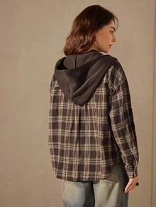 Wildy 棕色梭织连帽衬衫、长袖上衣 - 棕色 - 查看 5